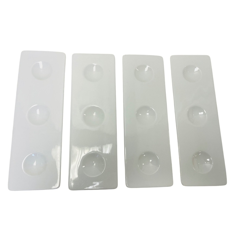Guy Degrenne‎ White Porcelain Trio Indention Tasting Hors d'oeuvres Plates Set 4